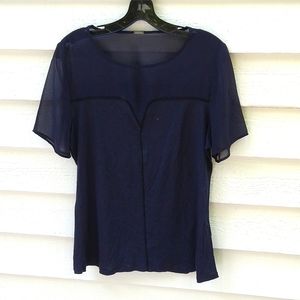 ELIE TAHARI INDIGO BLUE SEMI SHEER T-SHIRT